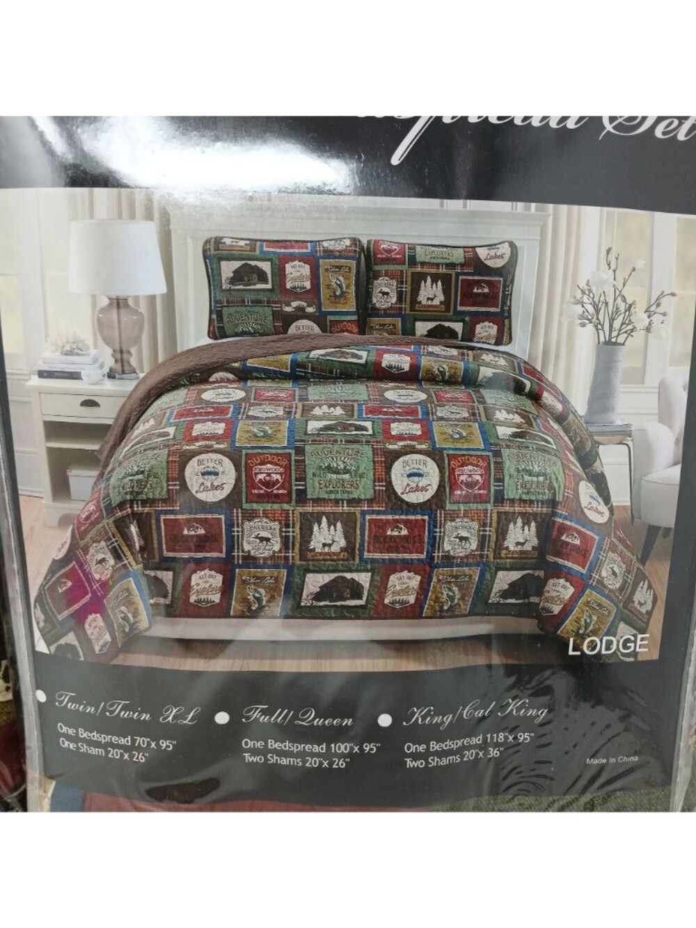 Lodge Bedspread Set Twin XL Wilderness Adventure Patchwork Cabin Lodge 2 Pc #BS - Picture 4 of 7
